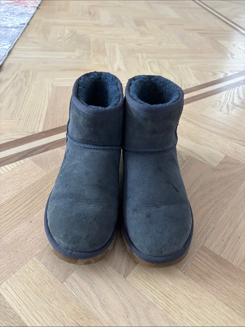 UGG Short Suede Shearling Boots in Charcoal Blue